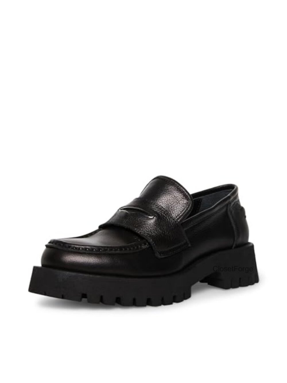 Leather Loafers with Hardware 1.5 Inch Block Heel Women Shoes